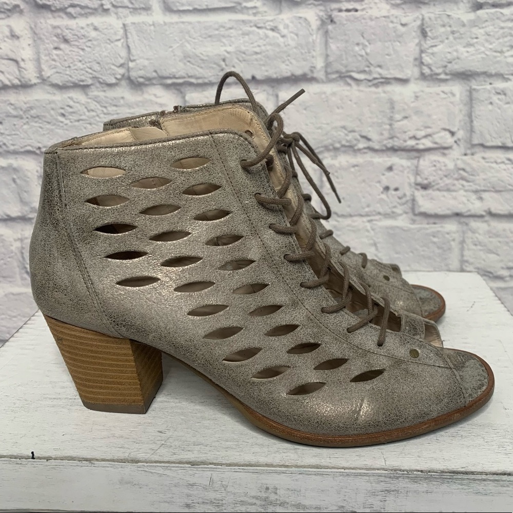 Paul Green Bali Lace Up Side Zip Laser Cut Metallic Leather Ankle Boots - Picture 7 of 16